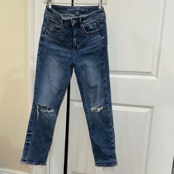 American Eagle Outfitters Denim - American Eagle Outfitters Women's Distressed Dark Blue Straight Leg Jeans